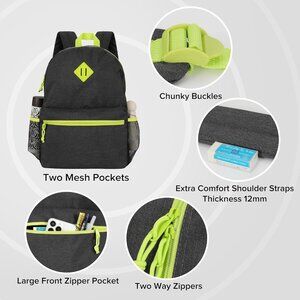 NEW! Lightweight Black/Green Basic Backpack w/Bottle Pockets & Padded Strap